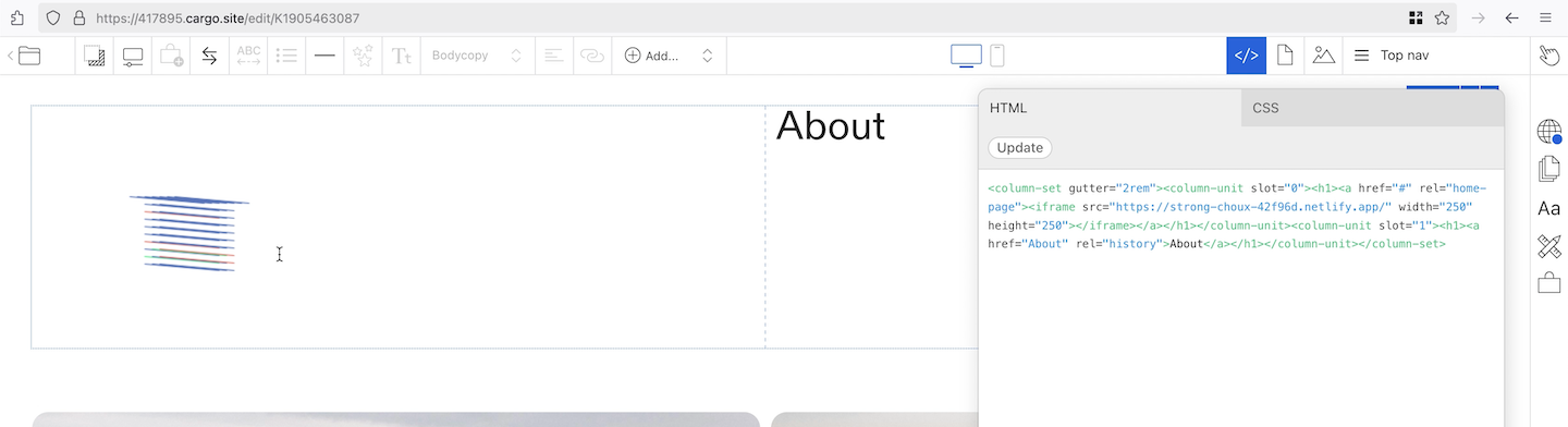 Cargo UI with HTML tab